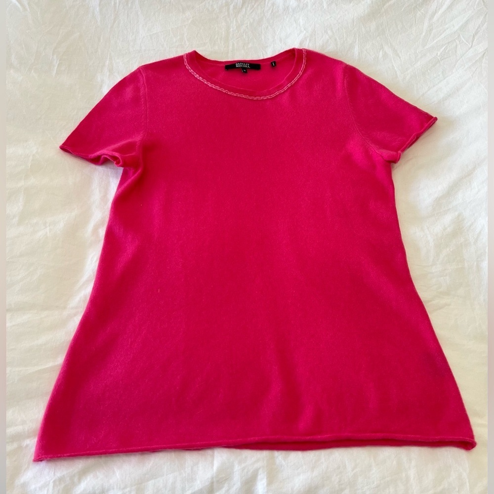 Badgley Mischka | Women’s M | Cashmere Sweater Top | Beaded Neck | Fuchsia Pink